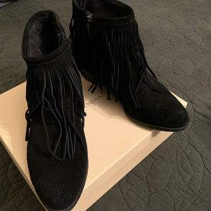 BCBGeneration black fringe suede booties